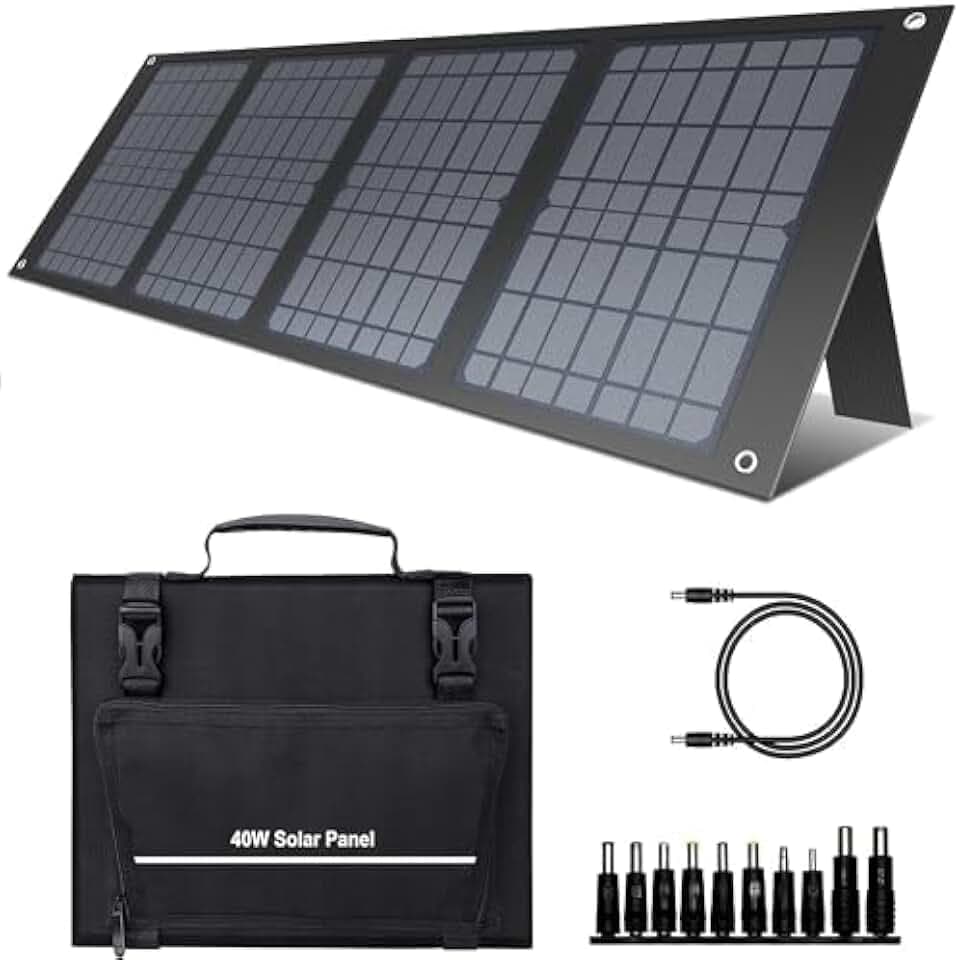 Powkey Faltbares Solarpanel 40W, Tragbar Monokristallin, USB-C Camping