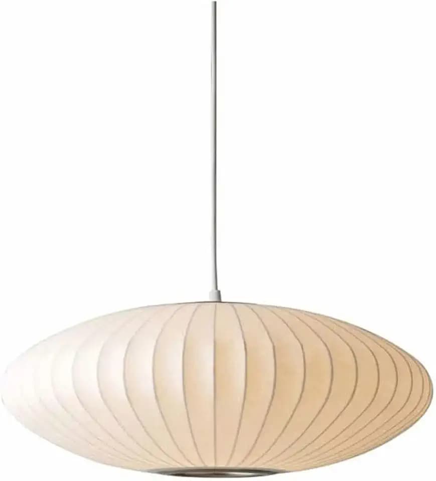 Italian Silk Pendant Light, 19.7in White Bubble Fabric Lantern