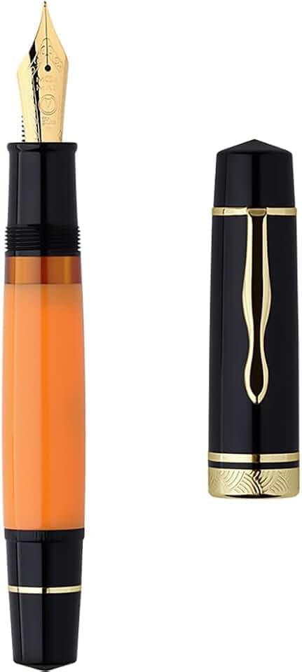 erofa Majohn P139 Piston Fountain Pen Extra Fine Nib with Box, Brass Piston System Large Capacity Resin Writing Pen, Black Yellow