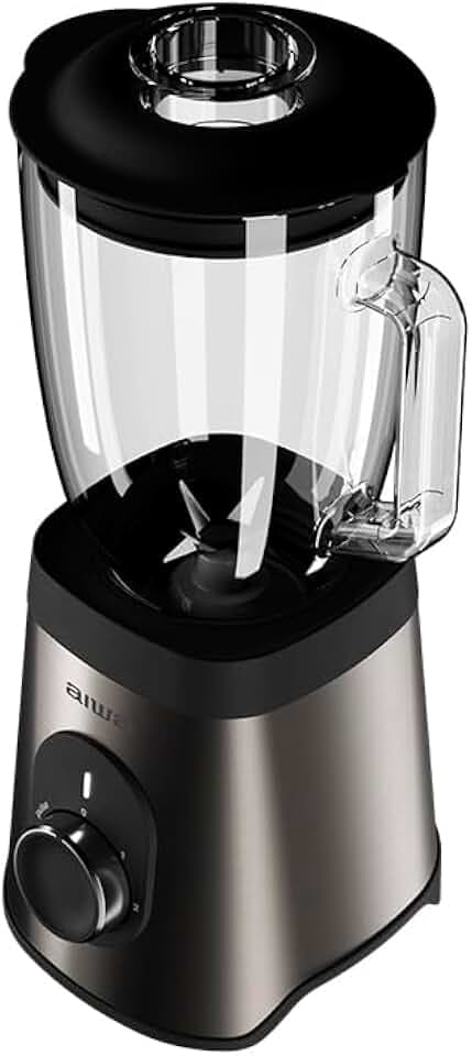 Aiwa Saberu 1500 ATB‑1500 Tischmixer, 1500 W, Glaskanne 1,5 l, 2 Geschwindigkeiten + Pulse, 6 Satoku®-Klingen, Edelstahl/Kunststoff, Anti-Fingerabdruck, Farbe: Schwarz