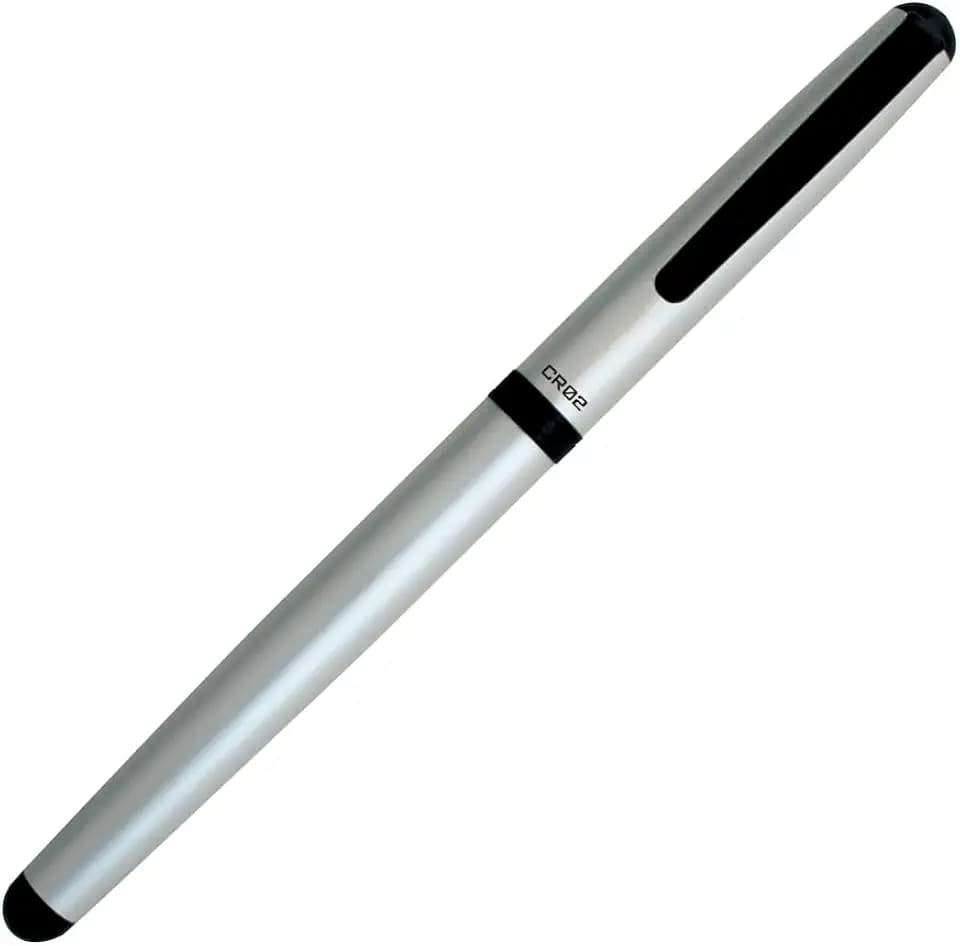 OHTO CR02-05-MSV Tintenroller aus Keramik, feine Spitze 0,5 mm, Schaft aus Aluminium mittlerer Stärke mit Messingkomponenten, mattsilber, schwarze Tinte auf Wasserbasis, nachfüllbar