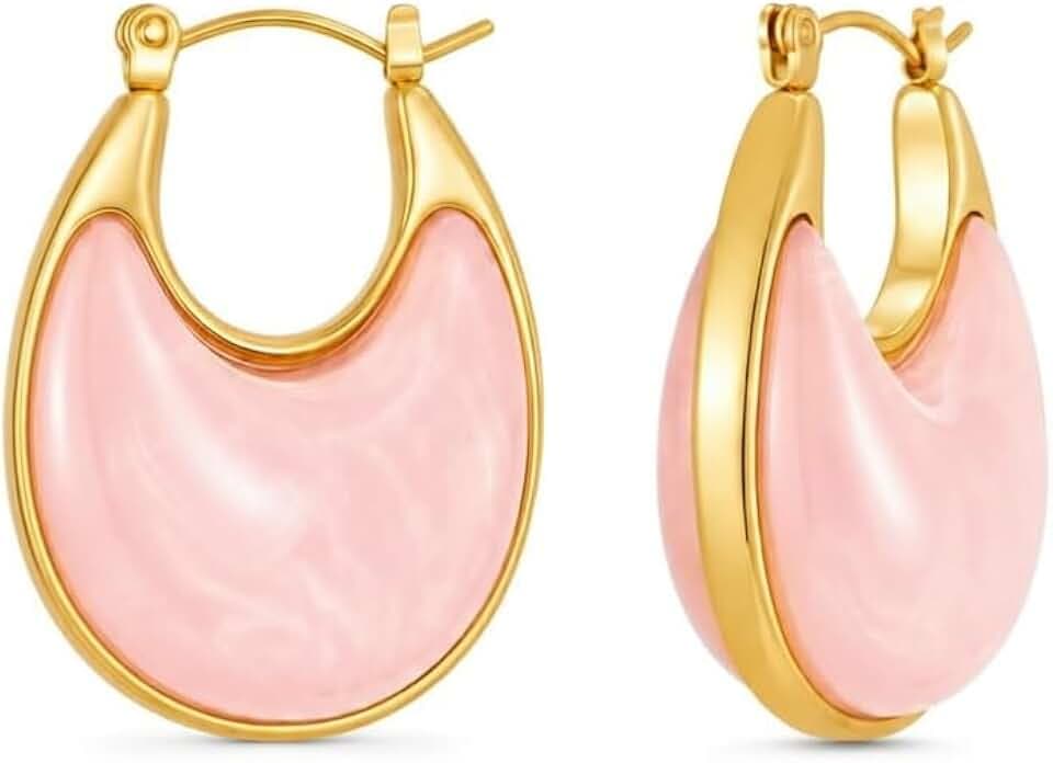 YUJIE Chunky Resin Hoop Earrings for Women Trendy Acrylic Statement Earring, Vintage Gold Mixed Metal Colorful Summer Beach Jewelry Gift