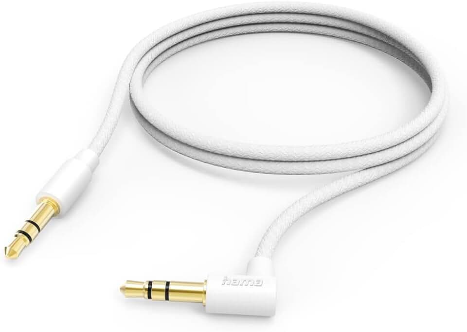 Hama Audiokabel (AUX-Kabel, 3,5 mm Klinkenstecker auf Stecker, eine Seite 90 °, kompatibel mit iPhone Samsung Kopfhörer, Lautsprecher, Smartphone, Tablet, MP3, Auto, Stereo, Haus, 1 m), Weiß