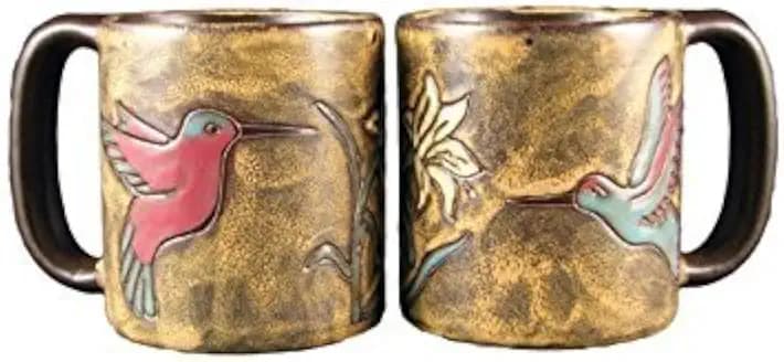 MARA STONEWARE COLLECTION 16 Oz Stoneware Mug with Hummingbird & Flower Design