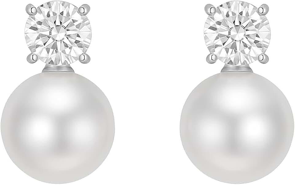 Pearl Clip on Earrings for Women - 14K Gold Silver Plated Cubic Zirconia Non Pierced Ear Clips Jewelry Gifts for Wedding Bridal Party Gifts