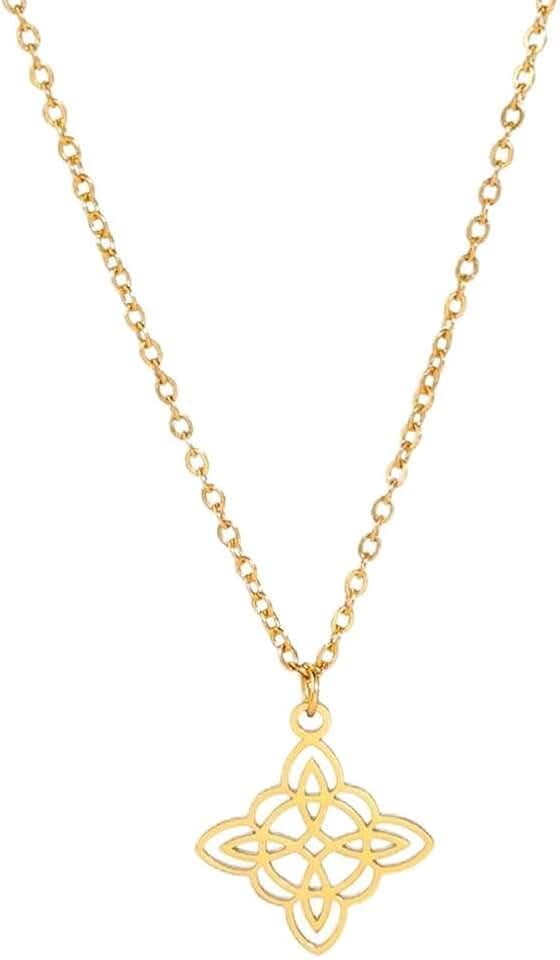 UNIFT Hexenknoten-Halskette für Frauen Edelstahl Irish 4-Pointed Celtic Knot Anhänger Mode Charme Magick Schmuck (Gold)