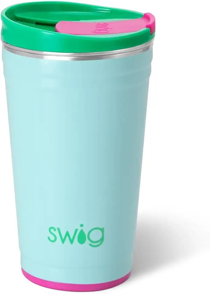 Swig Life 24oz Party Cup, Stackable Insulated Travel Coffee Tumbler with EZ Slider Lid, Cup Holder Friendly, Stainless Steel 24 oz Tumbler, Reusable Coffee Mug (Prep Rally)