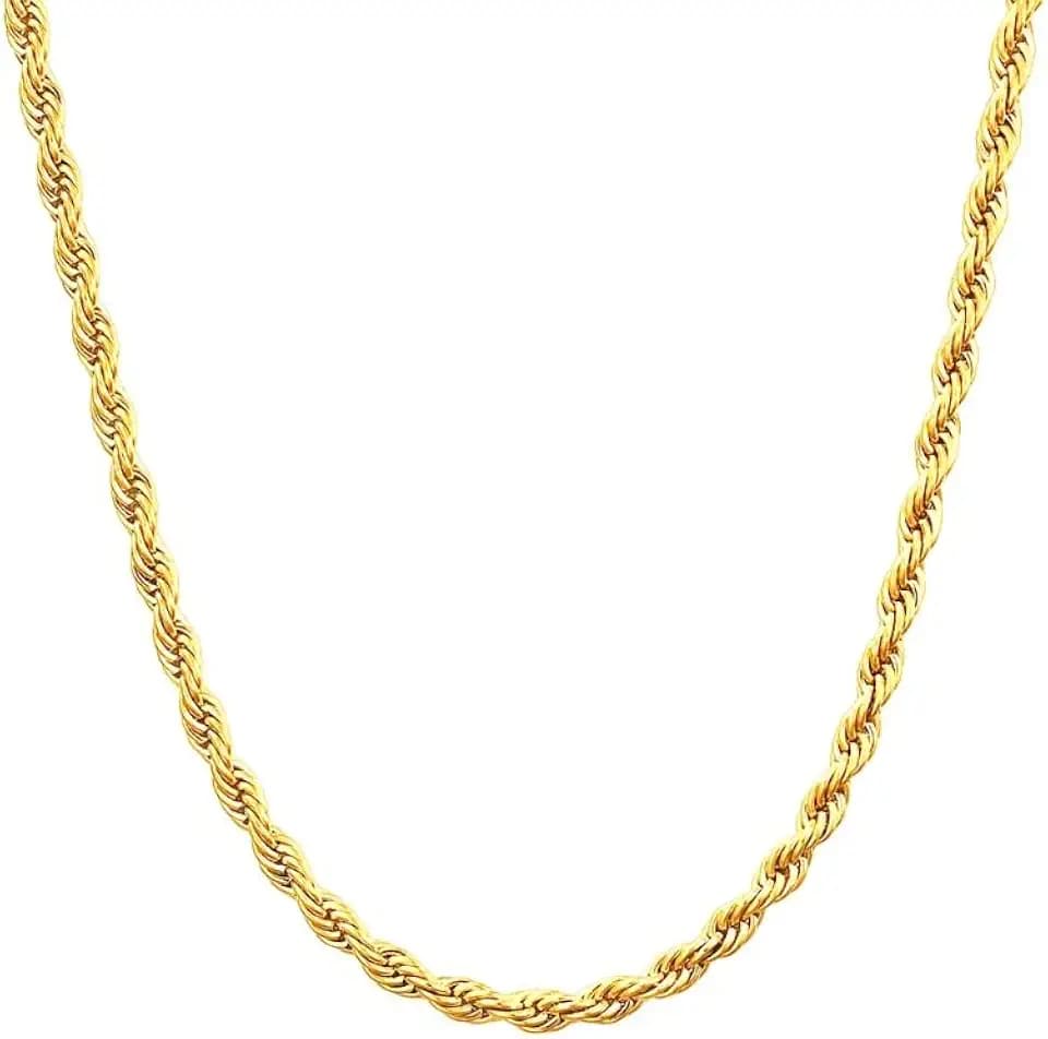 14K Solid Yellow Gold Twisted Rope Chain Necklace for Men&Women 1.5mm-4.2mm