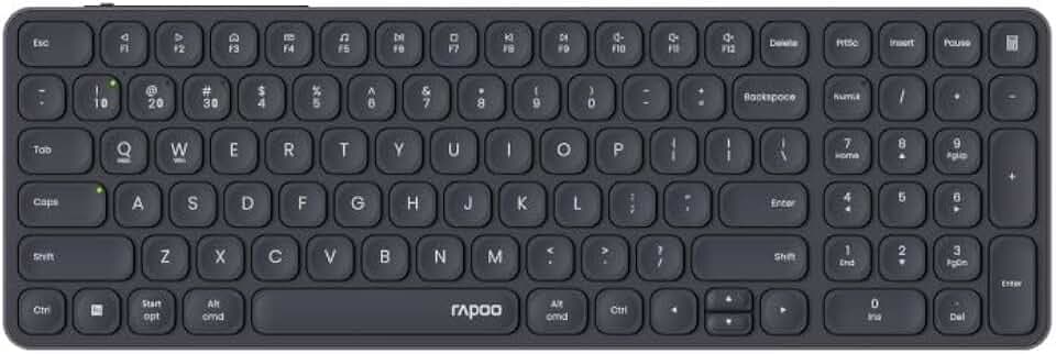 Rapoo E9710M - Kabellose Tastatur Bluetooth & 2.4G USB Wireless, Multi Device bis 4 Geräte, Akku wiederaufladbar, kompaktes Aluminium Gehäuse flach, QWERTZ Layout Deutsch, dunkelgrau