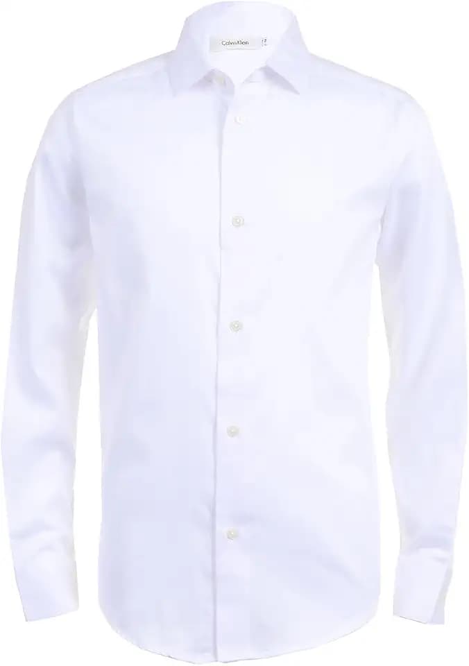 Calvin Klein Boys' Long Sleeve Sateen Dress Shirt, Button-Down Style with Buttoned Cuffs & Shirttail Hem