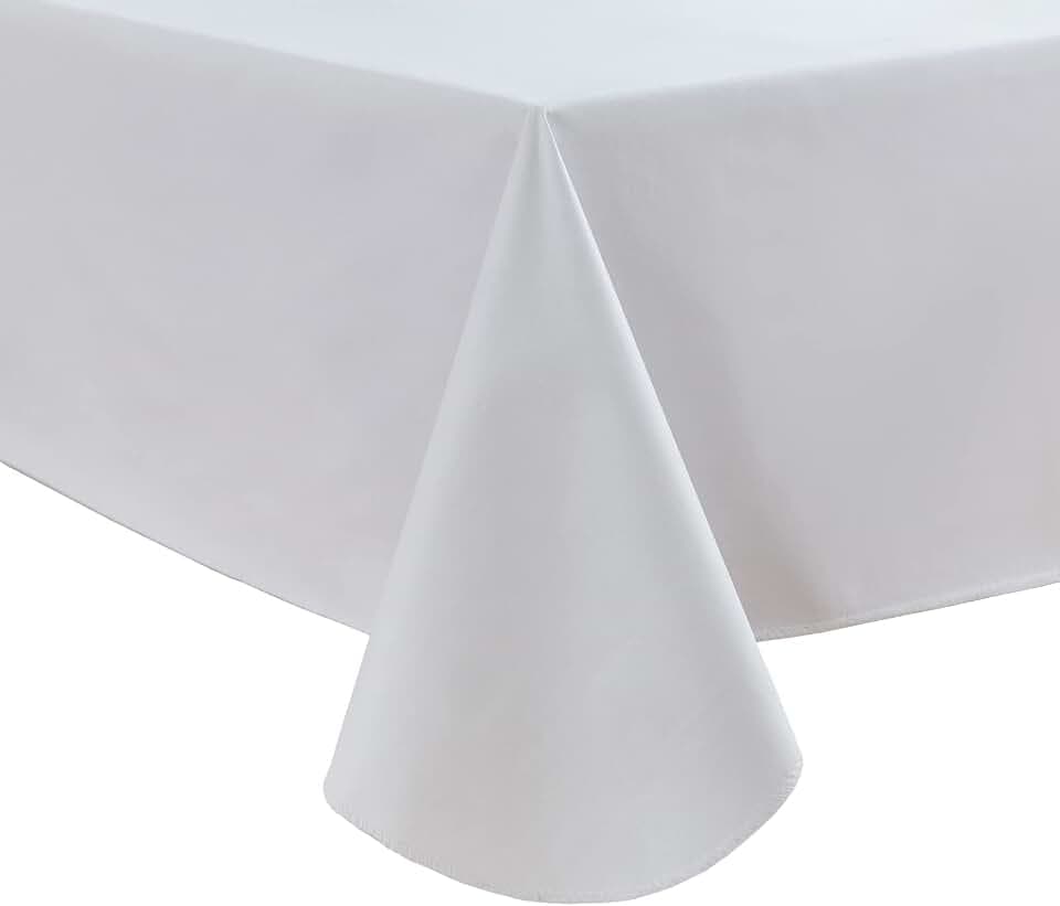 Pioggia Vinyl Tablecloth with Flannel Backing Rectangle Waterproof Oil-Proof Plastic Table Cloth Wipeable PVC Table Cover for Indoor and Outdoor (White, 60 x 84 Inch)