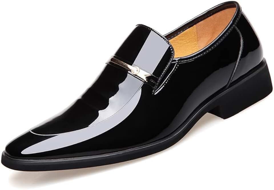 Men's Tuxedo Dress Shoes Formal Classic Faux Patent Leather Oxfords Business Wedding Derby Shoe for Men Cap Toe Wingtip Black Burgundy