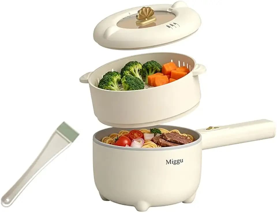 Electric Hot Pot 2L, 700W Portable Multi-Purpose Cooker with Dual Power Control, Non-Stick Pot for Noodles, Steak, Eggs, Ramen, Oatmeal, and More