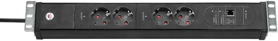 Brennenstuhl Premium-Web-Line V3, Steckdosenleiste 4-Fach mit LAN-Anschluss | Internet-Mehrfachsteckdose mit Main Follow Funktion, 3m Kabel - in 19", Made in Germany, schwarz