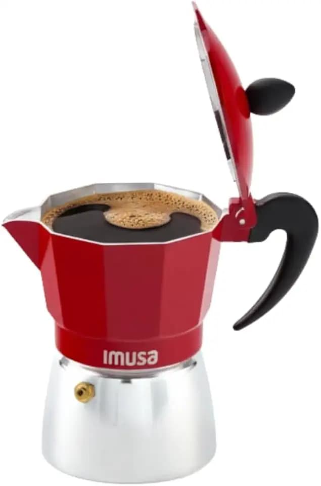 IMUSA USA B120-42T Aluminum Stovetop Coffeemaker, Espresso Machine, 3-Cup, Red
