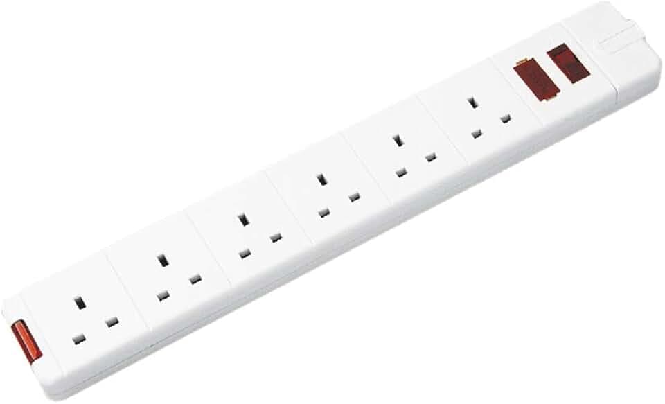 Masterplug SWFG6W-MP Sechs Steckdose Überspannungs-Anschlussdose mit Netzschalter, ohne Stecker und Kabel, 13 A, weiß