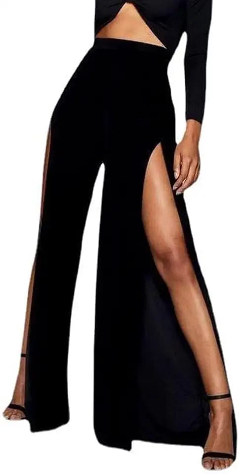 Frauen-Bein-Lange Palazzo-Hosen-hohe Taillen-Schlitz-gerade Hose-reizvolle Bequeme Kleid-Hose