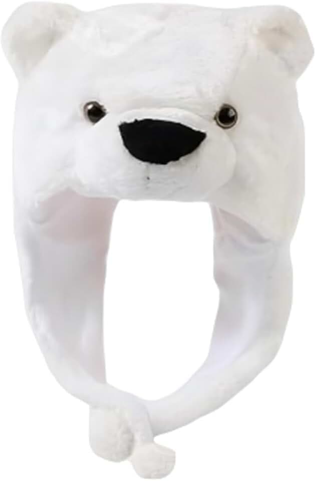 Polar Bear Hat with White Bear Ears - Soft Plush Beanie Suitable for Adults and Teenagerst - Warm Winter Costume & Scarf for Halloween Parties | Funny Animal Accessory ﻿