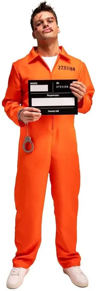 Wicked Costumes Sträflingskostüm für Erwachsene, Herren, mit Handschellen, Orange