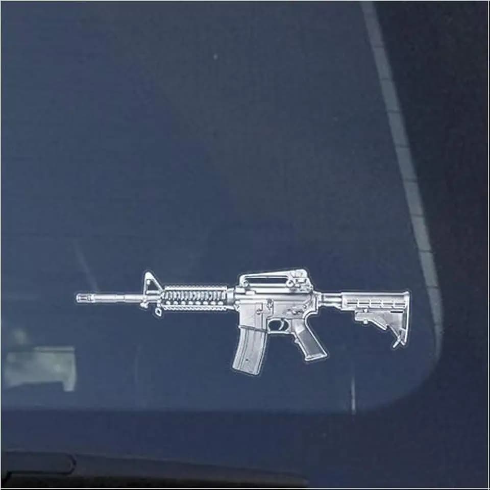 AR15 Assault Rifle Clear Vinyl Decal Sticker for Window, Detailed Gun Sign Art Print Design-White