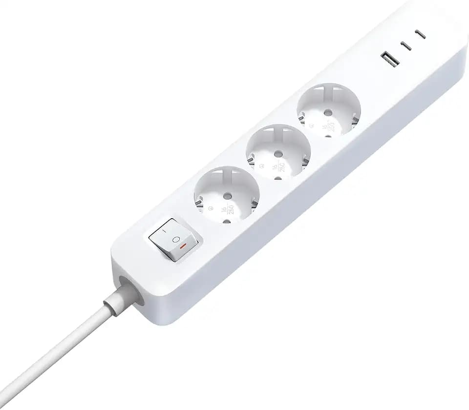 Xiaomi Power Strip - 3-Fach Steckdosenleiste mit zusätzlich 2X 20W USB-C & 1x 18W USB-A, Feuerresistentes Material und Anti-Rutsch-Oberfläche