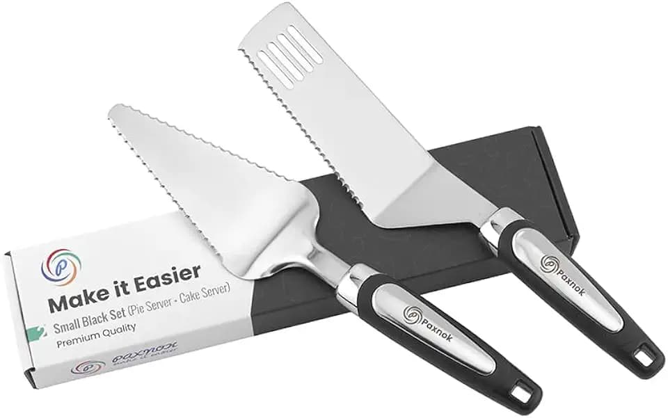 Pie Server Spatula and Cake Cutter Slicer, Stainless Steel Set - Kitchen Essentials for Cutting & Serving Desserts, Brownies, Lasagna (Black, 10 inches)