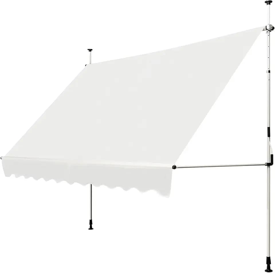 FANTASK Klemmmarkise 300 cm breit mit Handkurbel, Höhenverstellbar Balkonmarkise ohne Bohren, UV-beständig, wasserabweisend, Sonnenmarkise (Beige)