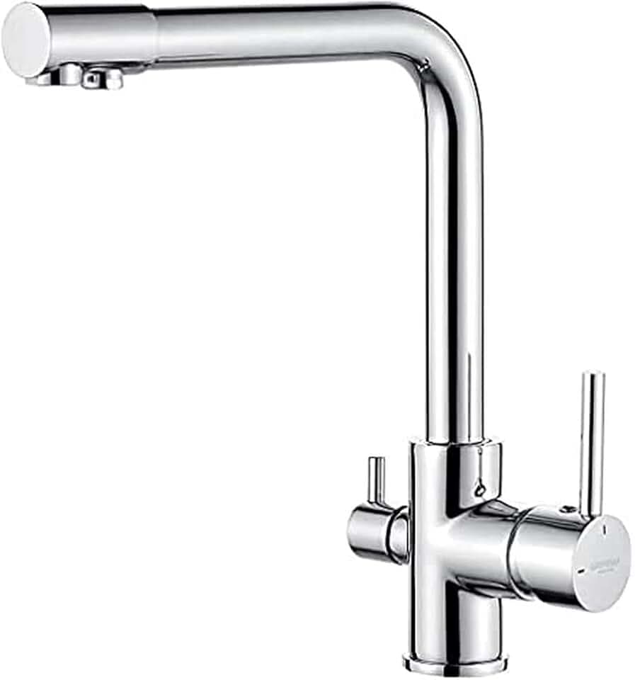 GRIFEMA Küchenarmatur 3 Wege Wasserhahn mit Filter-Mischbatterie Küche 360° Drehbar, mit 3 Schlauches (50cm) und Doppelhebel, Armatur zum Warmes/Kaltes/Gereinigtes Wasser, Messing[Exklusiv bei Amazon]