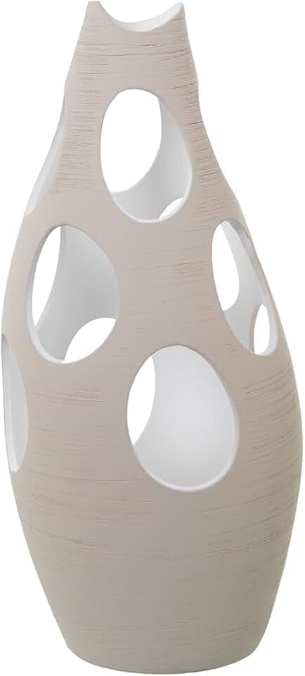 DRW Bodenvase aus Keramik mit Kreisen in gestreiftem Ecru, 23 x 23 x 50 cm