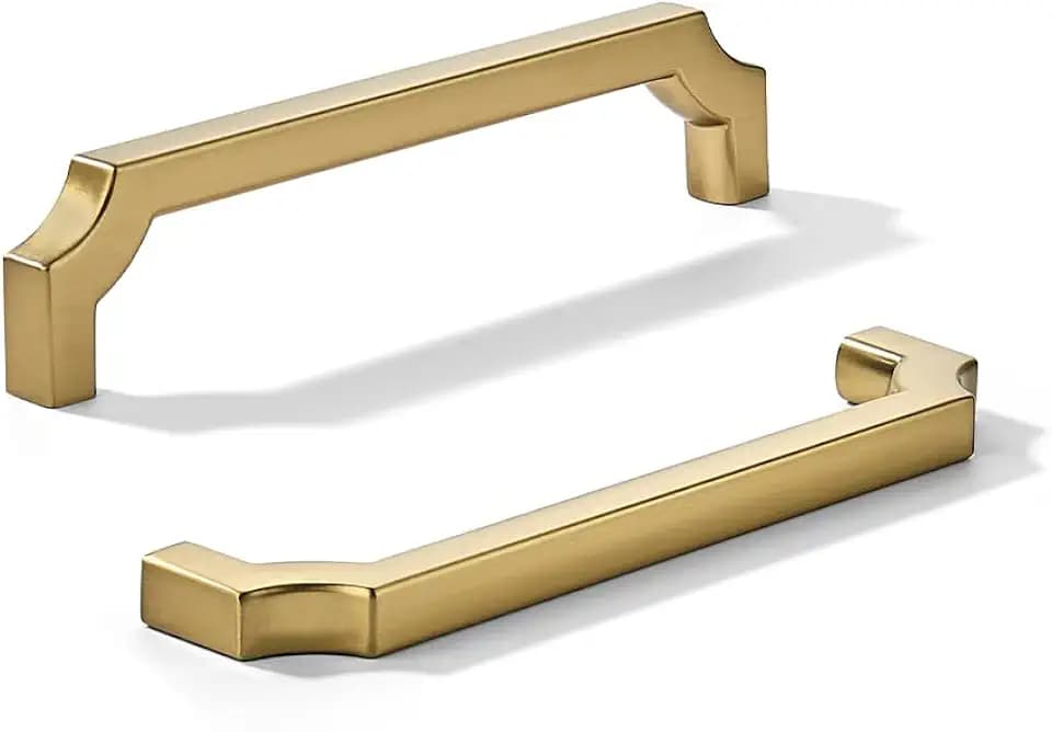 khtumeware 2-Pack 5 Inch Square Brushed Brass Cabinet Pulls, Solid Satin Brass Zinc Alloy Heavy-Duty Handles for Kitchen/Bathroom Cabinets, Drawers & Cupboards (5 Inch Center to Center)