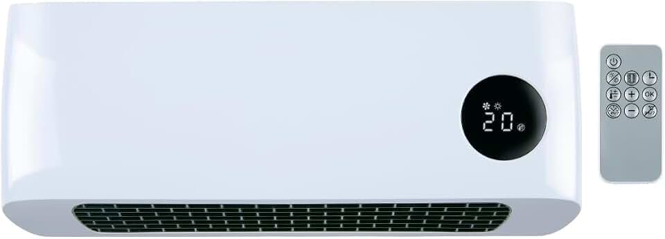 alpina Wand Heizlüfter 2000W – Keramik Heizstrahler mit 2 Leistungsstufen und Timer – Digital Thermostat - Kompakter Wandheizung - Wandmontage, Weiß