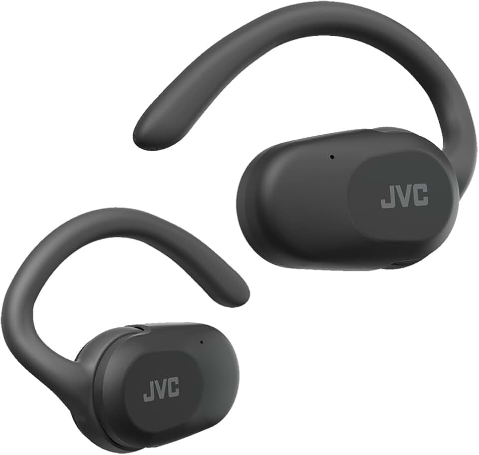 JVC Nearphones HA-NP40T-B, True Wireless Ohrhörer, Open Ear Design, Verstellbarer Ohrbügel, 16 mm Treiber, 26 Std. Laufzeit, IPX4, BT 5.4, App - (Schwarz)