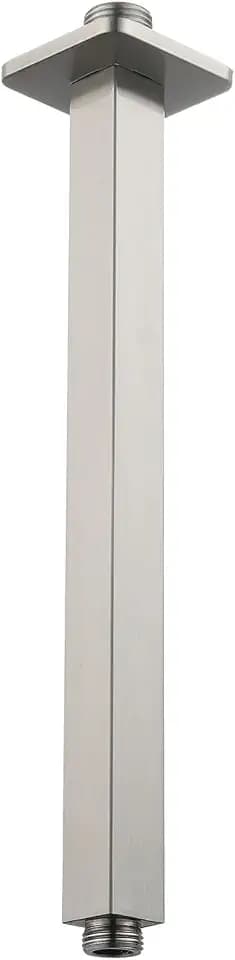 Voolan Shower Arm with Flange, Ceiling Mounted Fixed Shower Pipe, Bathroom Straight Rain Shower Replacement Arm, Universal Connection 1/2 NPT (12 Inch Square, Brushed Nickel)