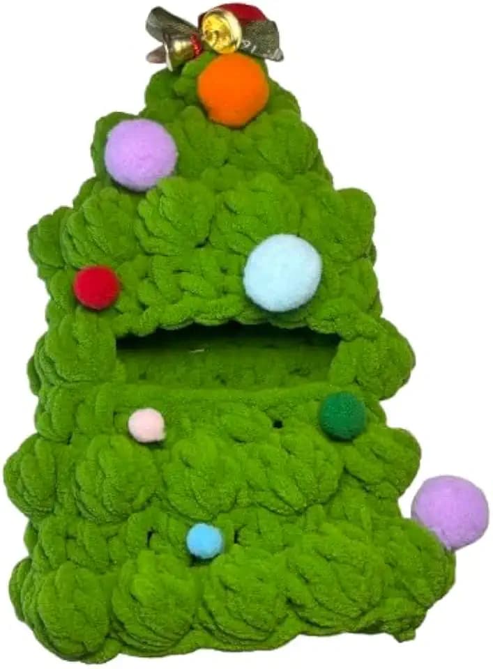 17cm Doll Christmas Clothes, Handcrafted One-Piece Christmas Tree Figures Clothes - Poms and Bows (Green), Funny Cute Set Compatible with Standing Sitting 17cm Dolls