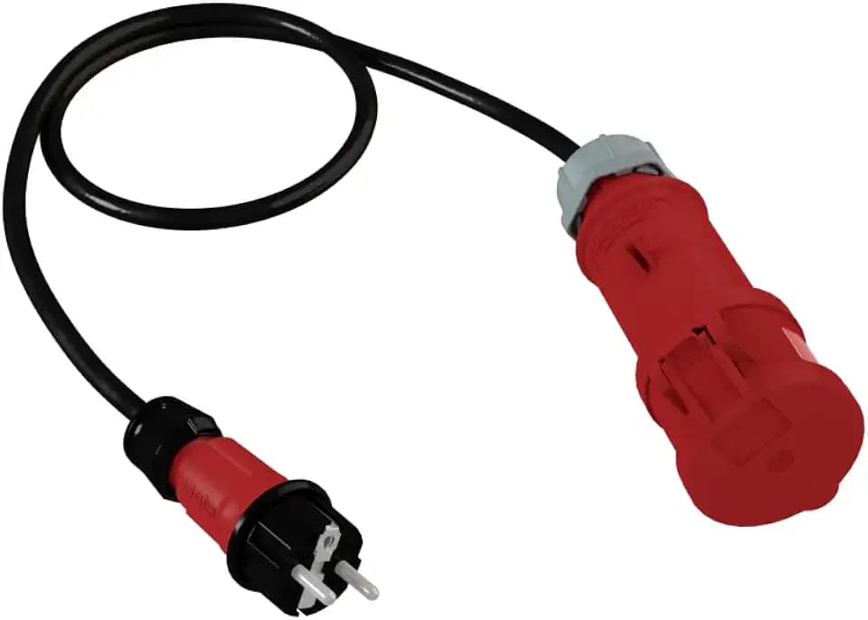 Doktorvolt CEE Kabel Adapter Starkstrom Verlängerungskabel 1 m Adapterleitung Mit Klappdeckel Kupplung 230V Stecker 16 A Für Starkstromsteckdose IP44 Unischuko Schwarz Rot