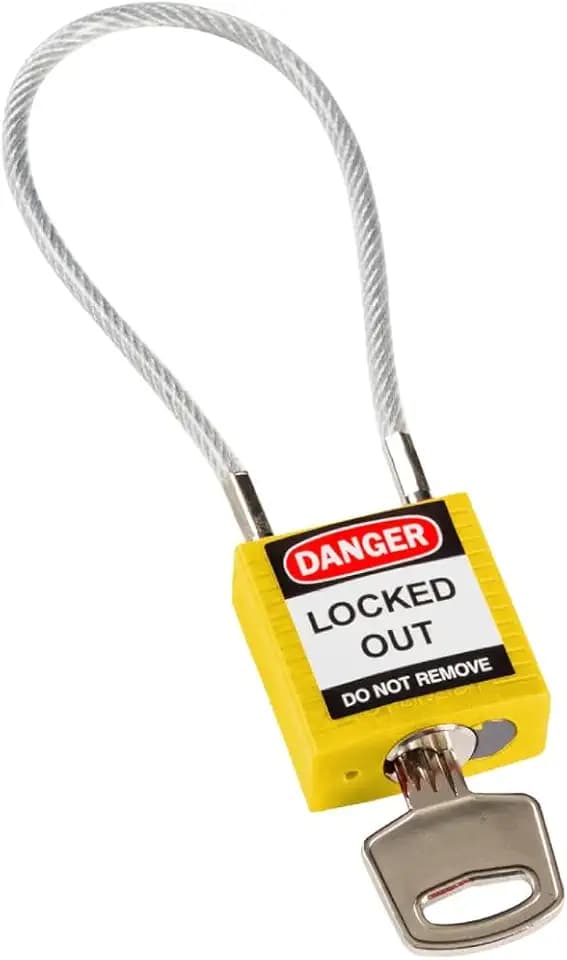 Brady Kompakte Kabel-Vorhängeschlöss 1er-Pack - Lockout Sicherheitsschloss mit Schlüssel - Vorhängeschloss Wetterfest mit langer Bügel - Vorhängeschloss Verschiedenschließend - Kabellänge 200 mm, Gelb