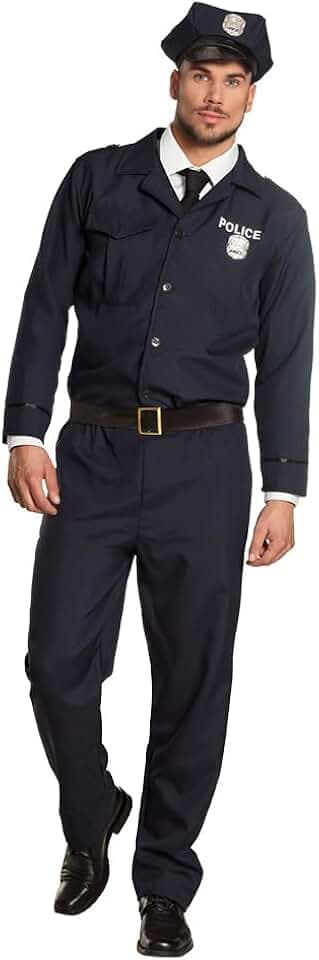 Boland - Kostüm für Erwachsene Polizist, Oberteil, Hose, Gürtel und Mütze, Set, Karneval, Mottoparty
