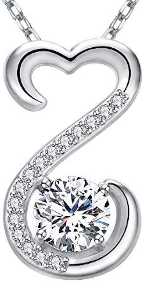 APOTIE Sterling Silver Open Heart Necklace - CZ Pendant Jewelry Gift for Mom Women