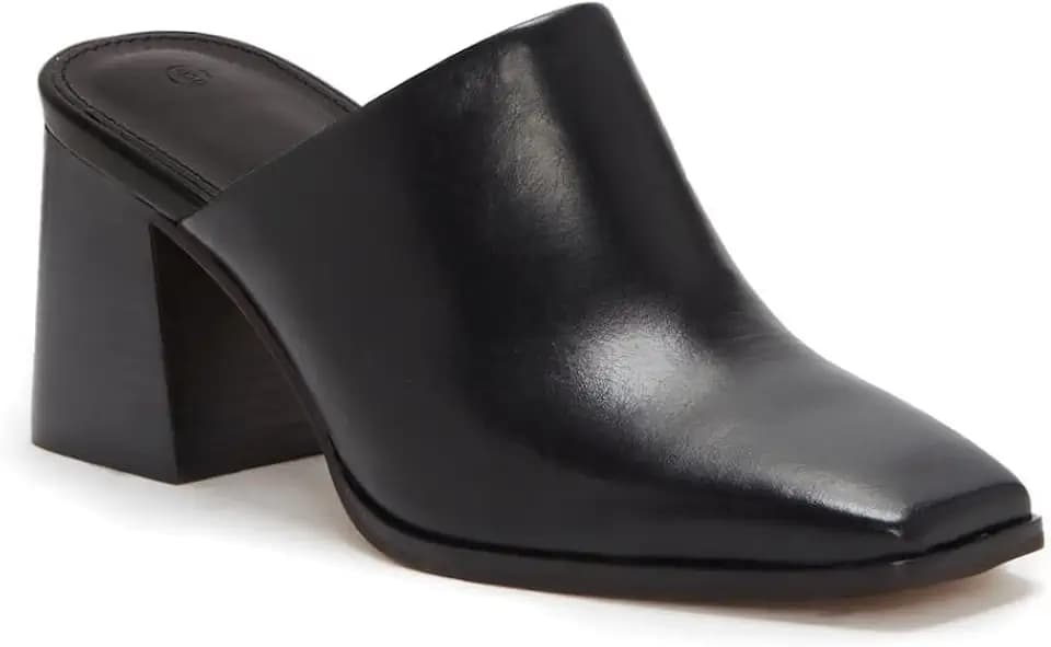 Womens Chunky Stacked Heel Mules Closed Square Toe Heeled Slip on Clogs Casual Backless Loafers Shoes