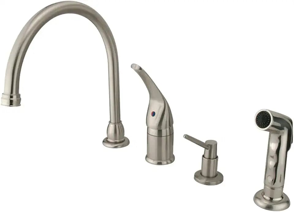 Kingston Brass KB828K8 Chatham single Lever Handle Kitchen Faucet with Sprayer & Soap Dispenser, Brushed Nickel, 9" Spout Reach