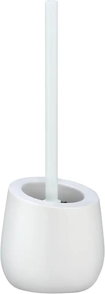 WENKO WC-Garnitur Mod. Badi, Badaccessoire aus hochwertiger Keramik mit Matter Oberfläche, inkl. WC-Bürste mit Ø 7,5 cm Silikon-Bürstenkopf in Schwarz mit Antihaft-Wirkung, Ø 13,5 x 38 cm, Weiß