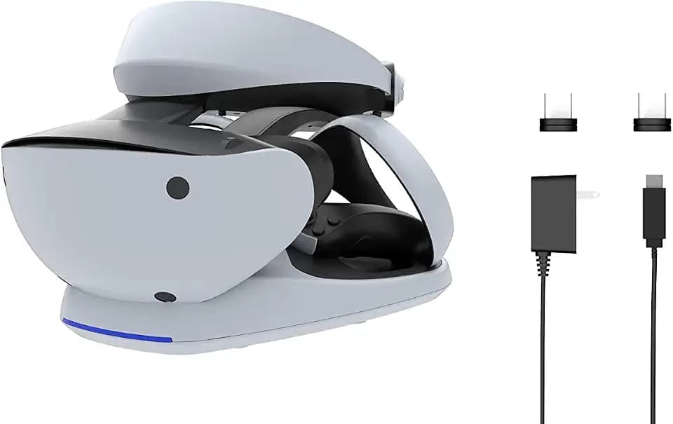 Collective Minds PSVR2 Showcase Premium Charging Station and Display Stand – Fast Charge with Magnetic Adapters, Safe Storage for PS VR2 Headset and Sense Controllers, Includes Type-C AC Adapter