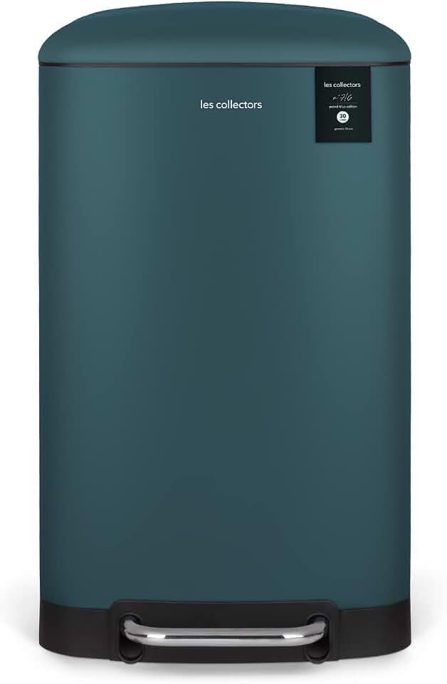 Les Collectors Mülleimer N°716, 30 L, passend für 30–50-Liter-Säcke, Küchen-Tretabfalleimer Edelstahl, Fassungsvermögen, herausnehmbarer Inneneimer, elegantes Design, mattes Finish, Petrolblau