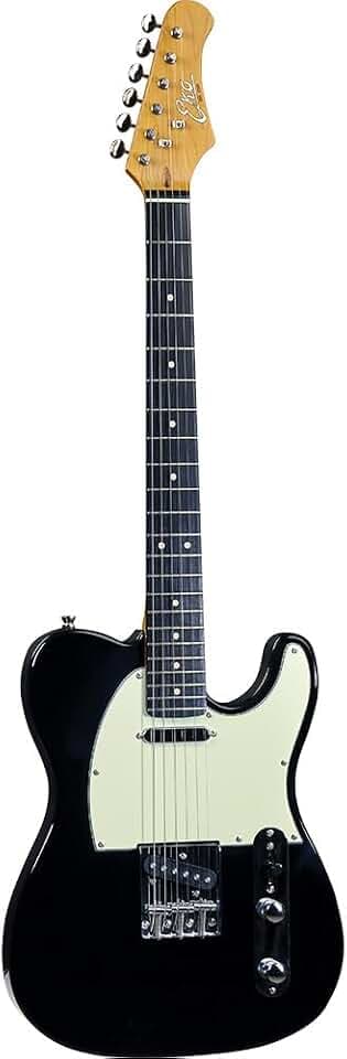 EKO GUITARS – VT-380 V-NOS Black, E-Gitarre, Serie ''Tribute V-NOS“, Korpus aus Paulownia, Hals aus Ahorn, Griffbrett aus EKO WPC-Harz, Farbe Schwarz