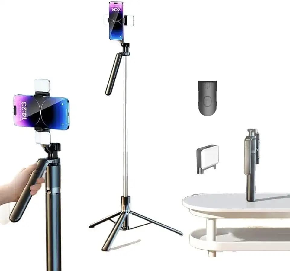 Selfie Stick Stativ 3-in-1 mit LED Licht & Fernbedienung - 180cm Ausziehbar, 270° Drehbar, Stabiles Tripod für Handy - Ideal für Vlog, Reisen, Live-Stream