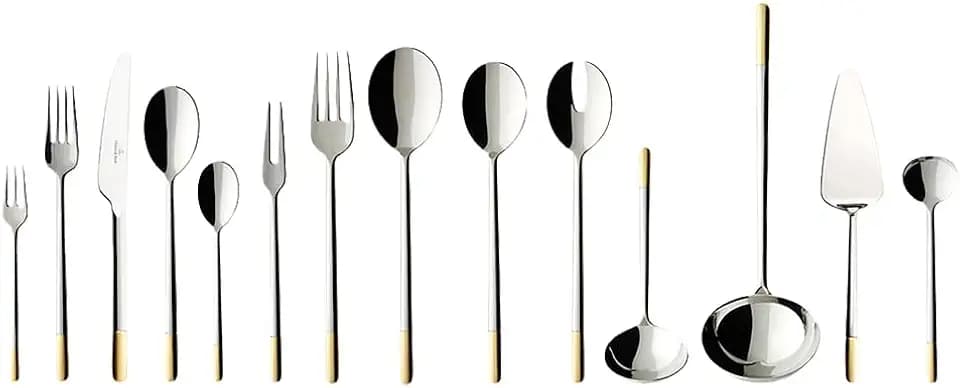Villeroy & Boch - Ella Teilvergoldet Besteckset 70-teilig Silber, Spülmaschinenfest, Besteck Set für 12 Personen, Besteckset Platin, Besteck, Edelstahl