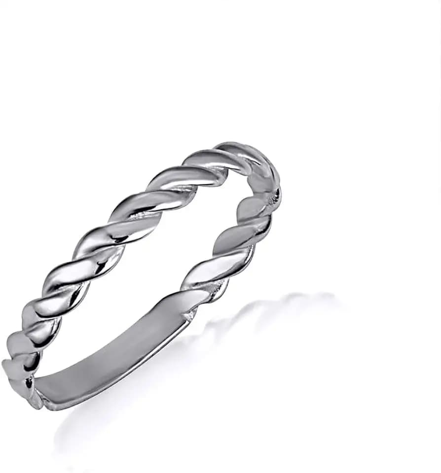 Claddagh Gold Women .925 Sterling Silver Rope Twist Stackable Band Ring Handcrafted with multiple ring sizes