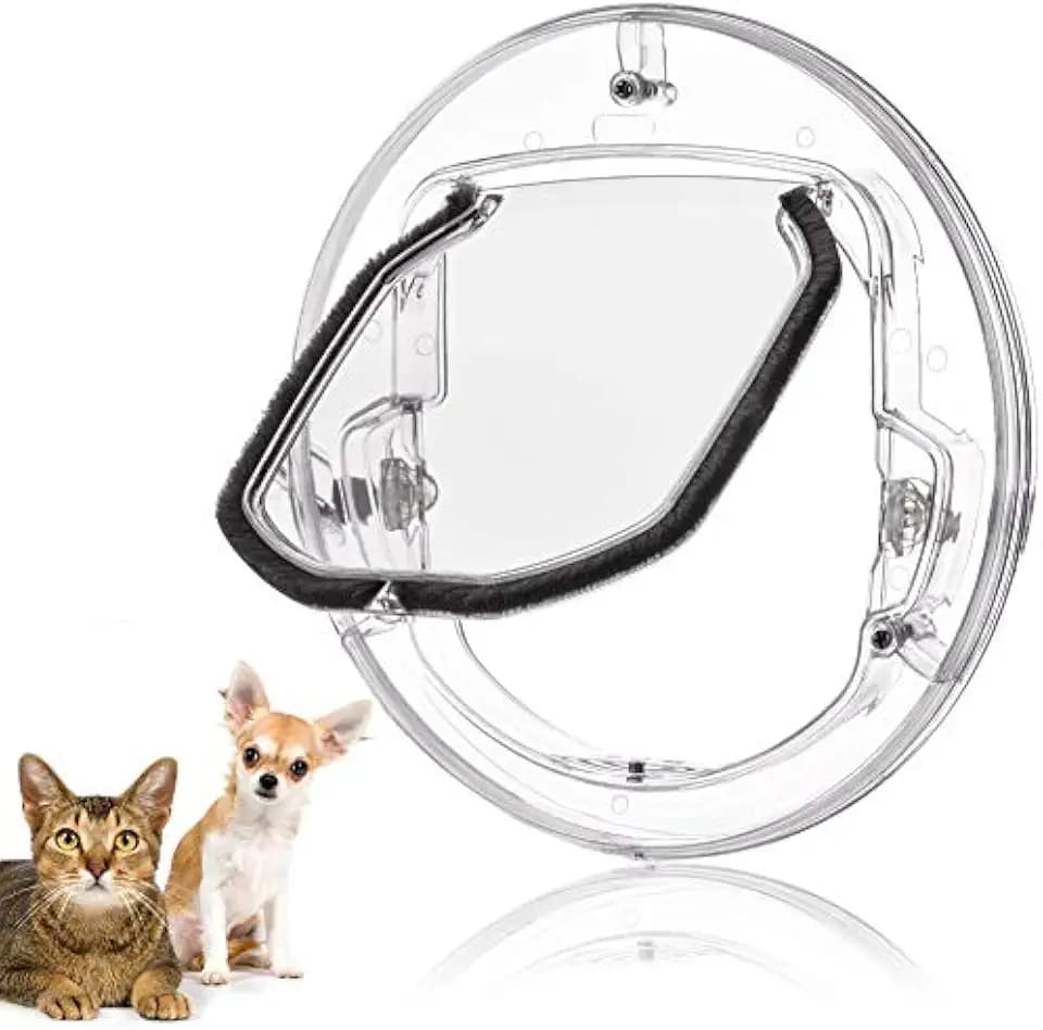 Fdit Katzenklappe Haustierklappe Kleine Hunde Katzen Tür mit 4 Möglichkeiten verriegeln Runde klar Katze Klappe mit Tür Liner Kit