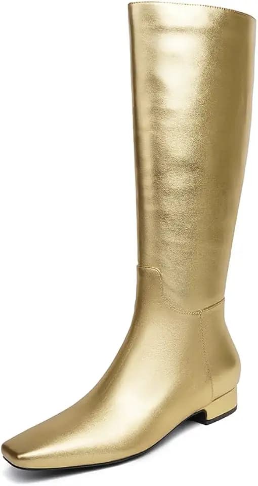 Beauty Cry Square Toe Flat Knee High Boots for Women Chunky Low Heel Riding Boots With Side Zipper