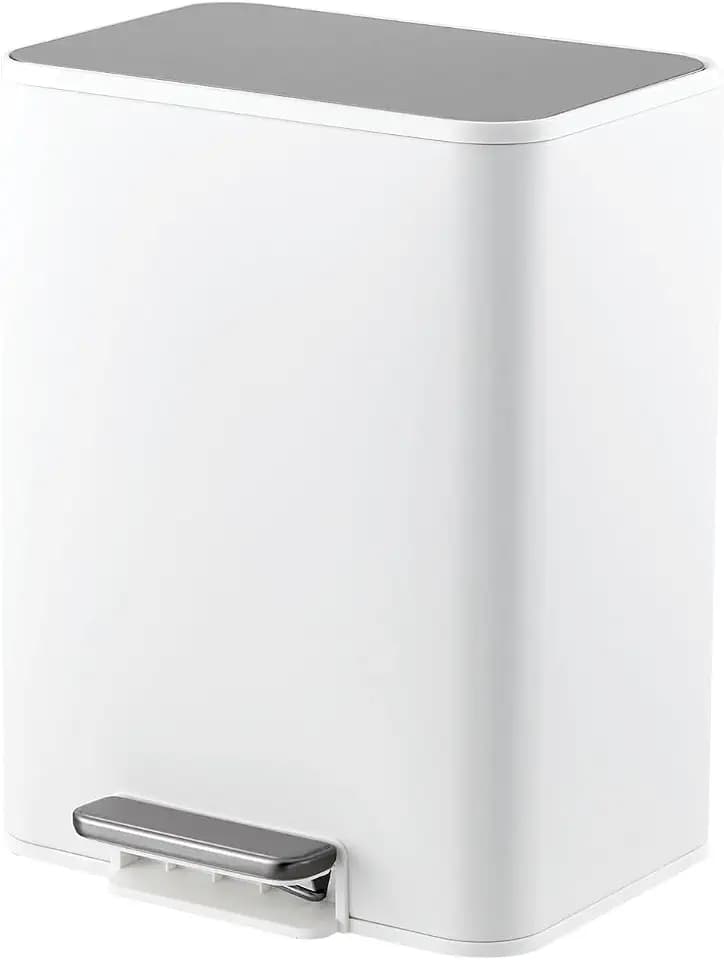 Stainless Steel Trash Can, Soft Close Lid Garbage Bin with Foot Pedal & Removable Inner Bucket , Space-Saving Rectangular Waste Container for Kitchen Bathroom Office, Removable Inner Bucket,3.4 Gallon